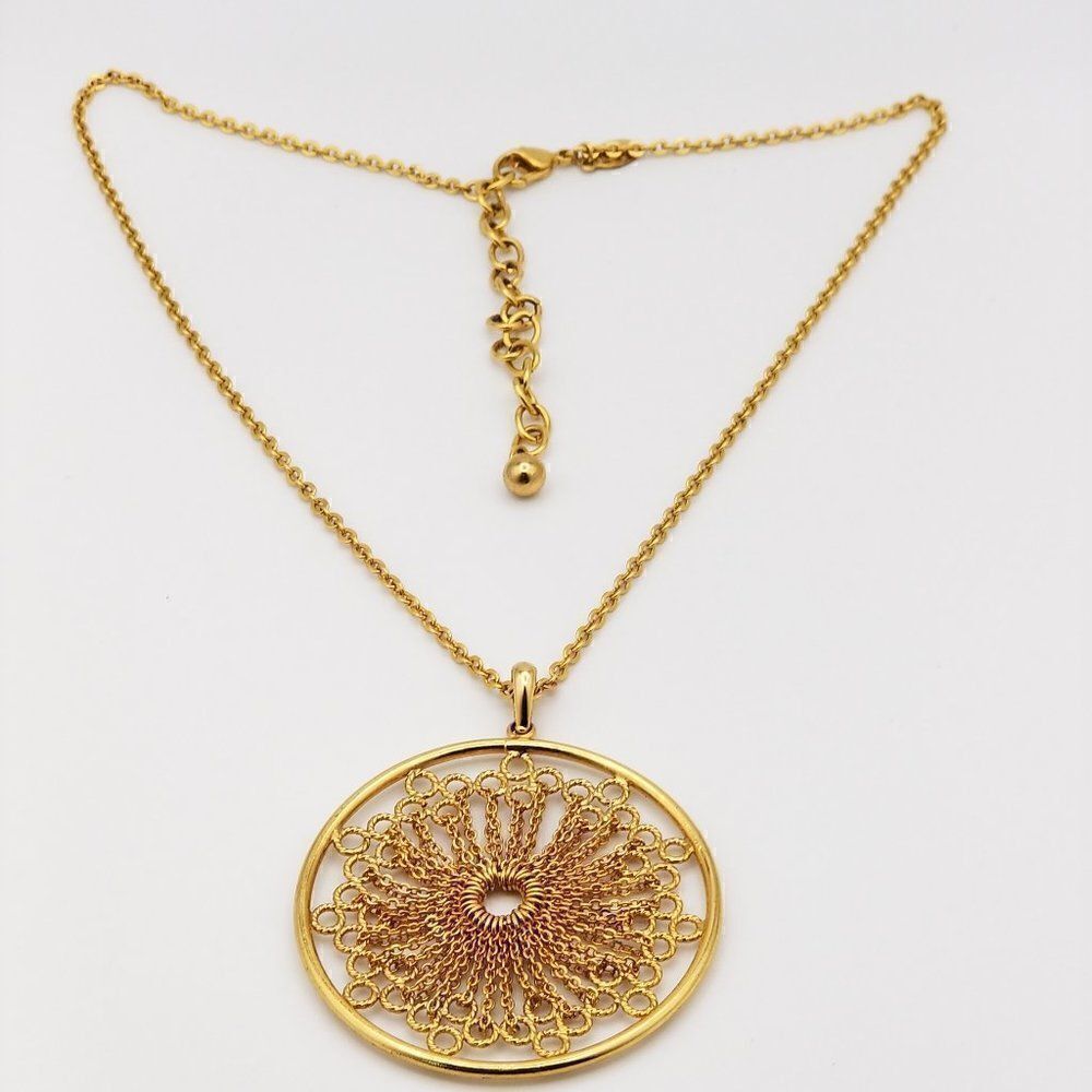 Joan Rivers Statement Necklace Gold Tone Filigree Mandala Sunburst Pendant